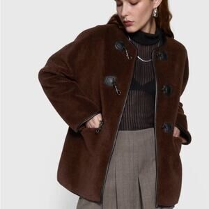 NWT REBECCA MINKOFF Women’s Shearling Toggle Jacket Chocolate Brown Coat Size XL